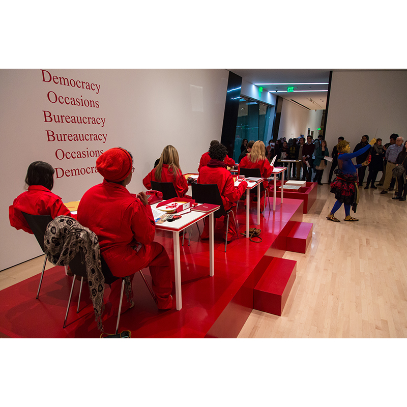 Bernard Akoi-Jackson: Untitled (Vestige: Systems. BLOCKS. Standards), 2015. Performance at the Eli and Edythe Broad Art Museum at Michigan State University, November 6, 2015. Photo: Aaron Word.