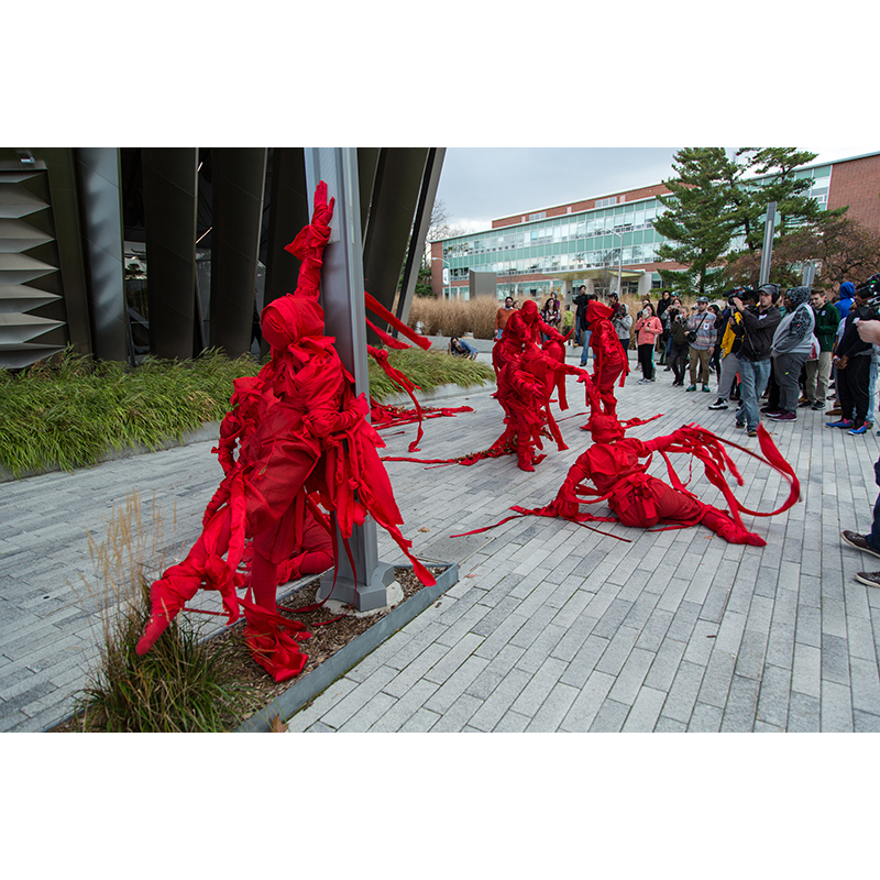 Jelili Atiku, Red Day (In the Red Series #17), 2015. Performance at the Eli and Edythe Broad Art Museum at Michigan State University, November 7, 2015. Photo: Aaron Word.