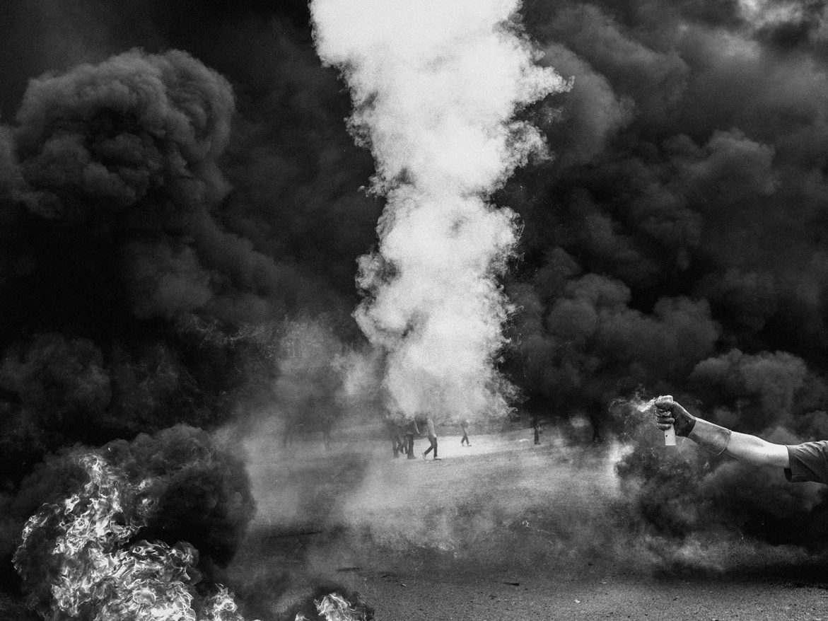 In the city of Nusaybin, Turkey, members of YDG-H, a youth movement within the Kurdistan Worker’s Party, attacked police with fireworks. They built barricades with tires that were burned during the Newroz celebration. March 19, 2015. Nusaybin, Mārdīn, Turkey.