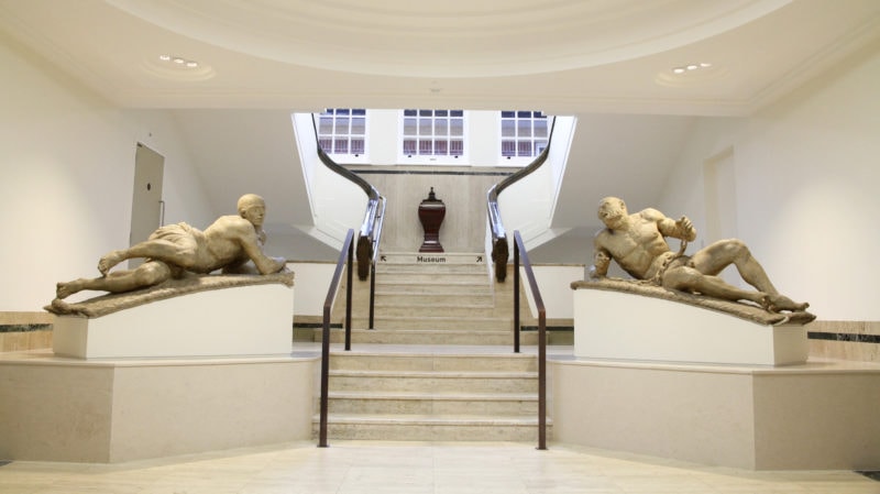 "Raving and Melancholy Madness" statues, by Caius Gabriel Cibber (1676) flank a staircase at the Bethlem Museum of the Mind.