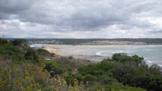 A view of the beach at Stilbaai in Western Cape, South Africa, where the bay and the river come together.